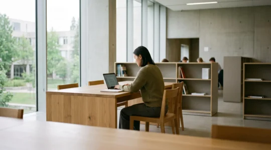 Studierende nutzen digitale Self-Service-Lösung am modernen Arbeitsplatz