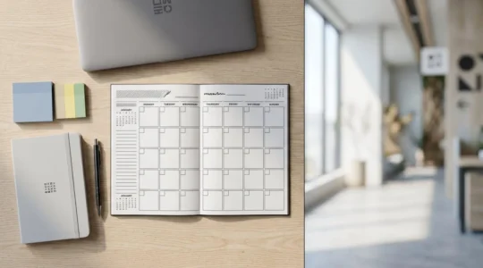 Kleines Marketing-Team plant Content-Strategie mit strukturiertem Kalender und digitalen Werkzeugen