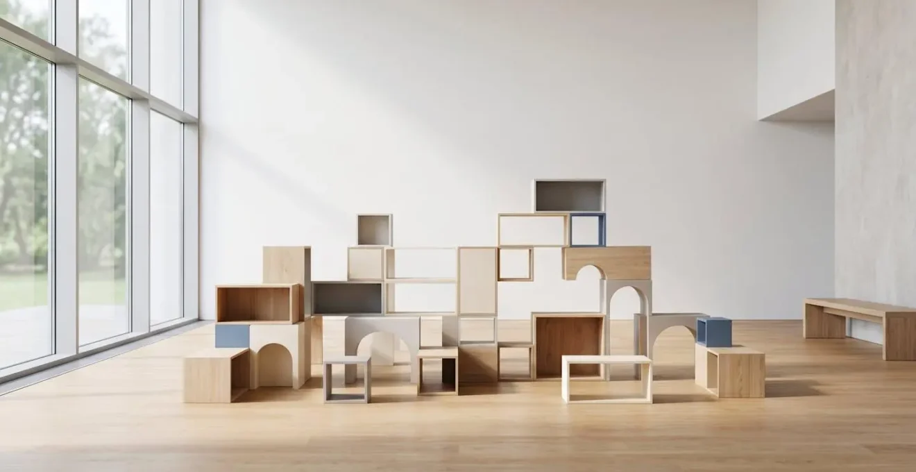 Minimalistische Darstellung flexibler Lernarchitektur mit modularen Elementen