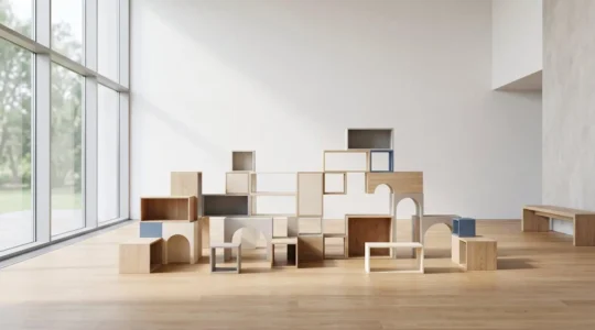 Minimalistische Darstellung flexibler Lernarchitektur mit modularen Elementen