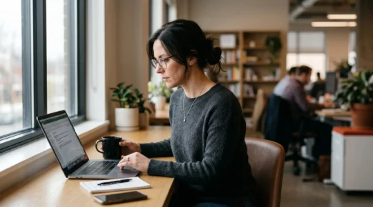 Berufstätiger lernt flexibel am Laptop zwischen Arbeitsterminen